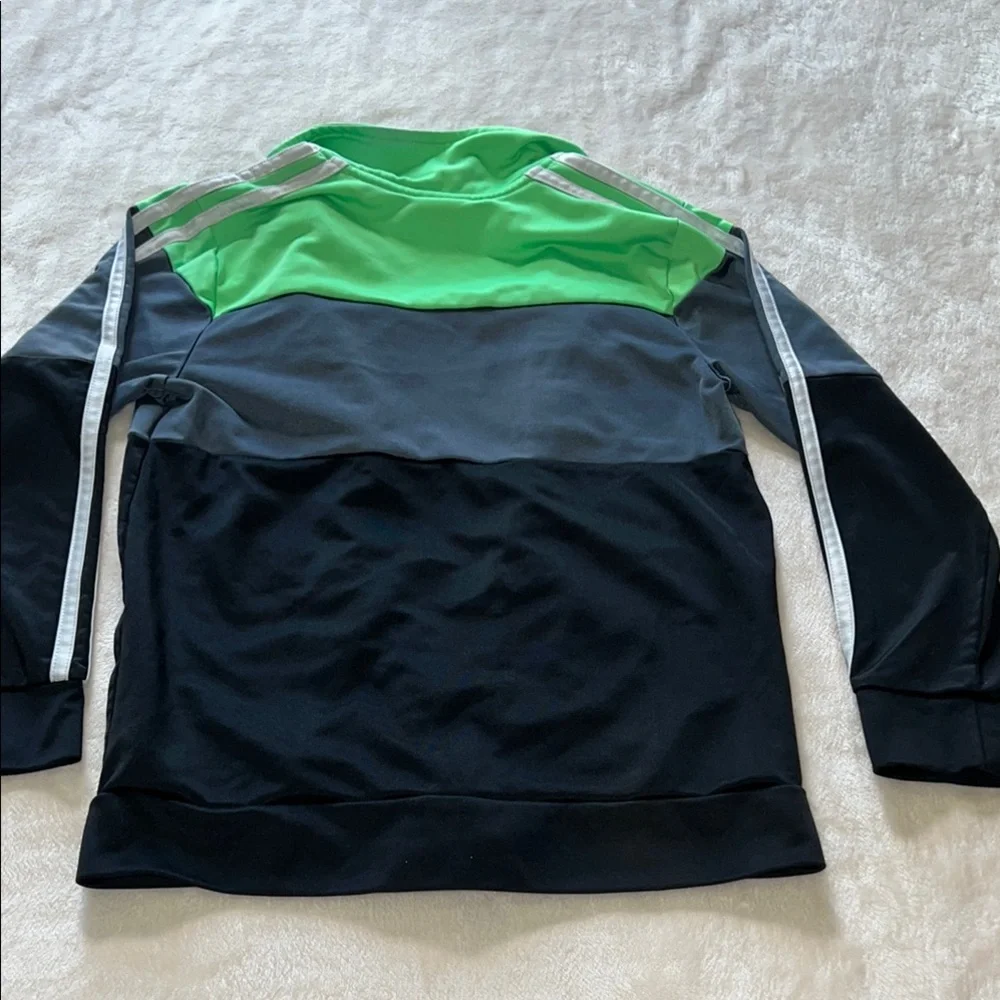 Adidas Boys Size 7 Colorblock Track Jacket Neon Green Gray Black Full Zip